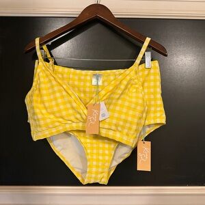 Kona Sol Textured Gingham Yellow Bikini Set Size L (12-14)